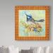 Trademark Fine Art 'Glorious Birds on Aqua 2' Graphic Art Print on Wrapped Canvas in Blue/Orange/Yellow | 18 H x 18 W x 2 D in | Wayfair