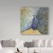 Bungalow Rose 'Purple & Gold Peacock' Acrylic Painting Print on Wrapped Canvas in Blue/Brown/Green | 14 H x 14 W x 2 D in | Wayfair