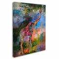 World Menagerie 'Giraffe' Painting Print on Wrapped Canvas Metal in Blue/Green/Pink | 32 H x 24 W x 2 D in | Wayfair