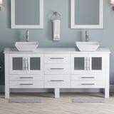 Ebern Designs Flory 72" Double Bathroom Vanity Set w/ Mirror Wood/Stone in White | 30 H x 72 W x 19 D in | Wayfair D28A07FACFBF46E6AB3B4AA6D08C575A