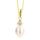 Orovi Women Necklace/Pendant with Chain 9 ct/375 Yellow Gold with White Freshwater Pearl And Brilliant Cut Cubic Zirconia - Chain 45 Cm