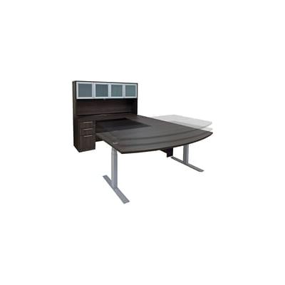 Charcoal Woodgrain Laminate Electric Lift Adjustable Height U-Desk w/Hutch