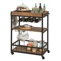 SoBuy® FKW56-N, Industrial Vintage Style Wood Metal 3 Tiers Kitchen Serving Trolley with Wine Rack