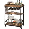 SoBuy® FKW56-N, Industrial Vintage Style Wood Metal 3 Tiers Kitchen Serving Trolley with Wine Rack
