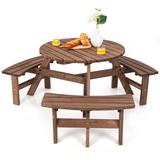 Highland Dunes Kate Round 6 - Person 35" Long Outdoor Picnic Table Wood in Brown | Wayfair 9D8AECD951524586924BB6756B97E249