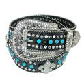 CTM Women's Fleur de Lis Studded Diamante Belt, Small, Turquoise