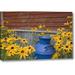 August Grove® 'Wa, Blue Milk Can Sits Amid Garden Flowers' Photographic Print on Wrapped Canvas in Red/Yellow | 10 H x 16 W x 1.5 D in | Wayfair