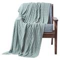 HOMESCAPES Duck Egg Blue Cable Knit Throw 130 x 170 cm Combed Cotton Soft and Cosy Blanket Bed and Sofa Throw For Armchairs and Single Beds
