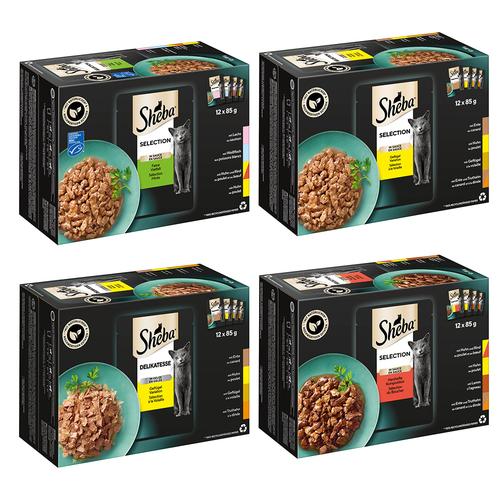 96 x 85g Varietäten Frischebeutel Mixpaket Sheba Katzenfutter nass