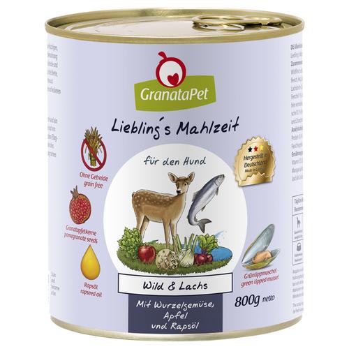6 x 800g Liebling's Mahlzeit Wild & Lachs Granatapet Hundefutter nass