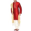 MKP9010 Red and Gold Men's Kurta Pyjama Indian Suit Bollywood Sherwani (48)