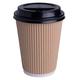 We Can Source It Ltd - 1000 x 8oz Kraft Ripple Cups 3-PLY Disposable Insulated Paper Coffee Cups with Black SIP Through LIDS