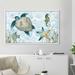 Highland Dunes 'Watercolor Sea Creatures Panel (Blue)' Watercolor Painting Print Canvas in Blue/Green | 21.5 H x 33.5 W x 2 D in | Wayfair
