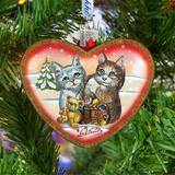 The Holiday Aisle® Kitty Cats Love Heart Glass Ornament Holiday Splendor Collection Glass in Red | 3.5 H x 3 W x 1 D in | Wayfair