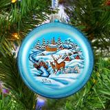 The Holiday Aisle® Winter Landscape Glass Ornament Holiday Splendor Collection Glass in Blue/White | 3.5 H x 3 W x 1 D in | Wayfair