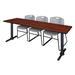 Symple Stuff Cain T-Base Training Seminar Table & 3 Zeng Stack Chairs Metal in Brown/Red | 29 H x 84 W x 24 D in | Wayfair