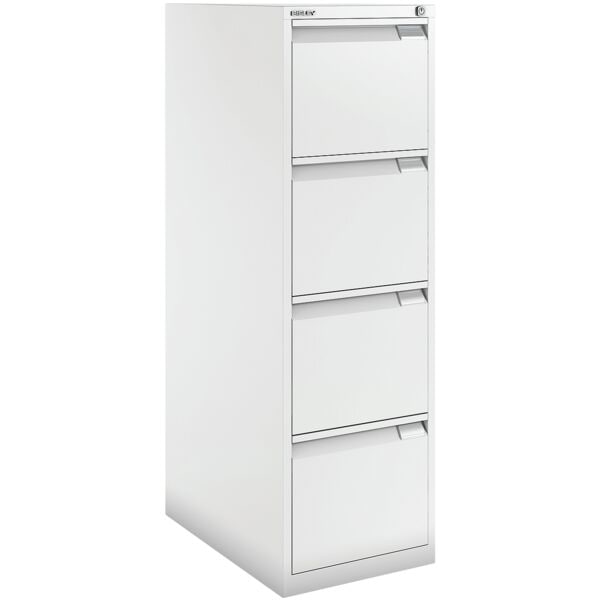Bisley Hängeregistraturschrank A4, einbahnig, 4 Schübe weiß, 41.3x132.1x62.2 cm