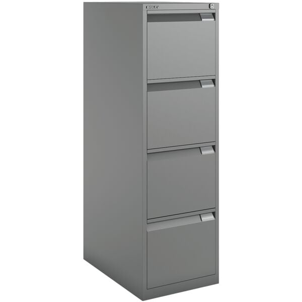 Bisley Hängeregistraturschrank A4, einbahnig, 4 Schübe silber, 41.3x132.1x62.2 cm