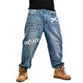 Sveizo Men's Hip Hop Embroidery Demin Pants Washed Baggy Jeans Trousers-42 Blue