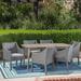 Winston Porter Bannister 7 Piece Outdoor Dining Set w/ Cushions Wood/Wicker/Rattan in Brown/Gray/White | 29.25 H x 71 W x 35.5 D in | Wayfair