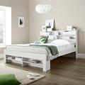 Bed with Shelves, Happy Beds Fabio White Wooden Storage Bed - 5ft King Size (150 x 200 cm) with Orthopaedic Mattress Included