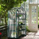 Home-Complete 4-Tier Portable Mini Greenhouse - 27x19x63" w/ Locking Wheels & PVC Cover for Indoor or Outdoor PVC Vinyl/ in Black/Gray/Green | Wayfair