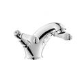 Wash Basin Mixer Tap With White Ceramic Lever Handles Monobloc Traditional Round Design