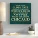 Ebern Designs Chicago Landmarks - Textual Art Print Canvas in Green | 30 H x 30 W x 1.5 D in | Wayfair 9FAFB377A8304C9A931533EF9B1A8203