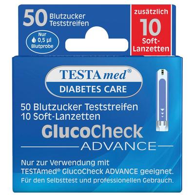 Testamed GlucoCheck Advance 50 Teststr.m.10 Lanz. 1 St Kombipackung Image