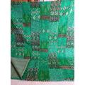 Sophia-Art Twin/King Indian Silk Sari Kantha Bedspread Bed Cover Ethnic Throws Quilted Patchwork Indian Quilt Cover Old Bohemian Vintage Patola Quilt (Green, King 90" x 108")