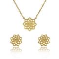 Namana Gold Mandala Necklace and Earrings Set. Brushed Finish Gold Jewellery Sets for Women. Mandala Flower Gold Pendant Necklace and Stud Earrings. Gold Jewellery Set for Women with Gift Box