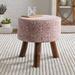 Bungalow Rose Bowdon Solid Wood Accent Stool Wood/Upholstered/Cotton in Pink/Brown | 16 H x 16 W x 16 D in | Wayfair