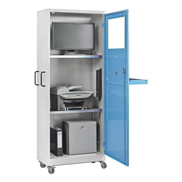 THURMETALL Mobiler Computerschrank mit Flügeltür und Sichtfenster, 75x190x40 cm