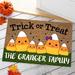 The Holiday Aisle® Ahner Candy Corn Family Personalized 18 in. x 27 in. Non-Slip Outdoor Door Mat Synthetics | Wayfair