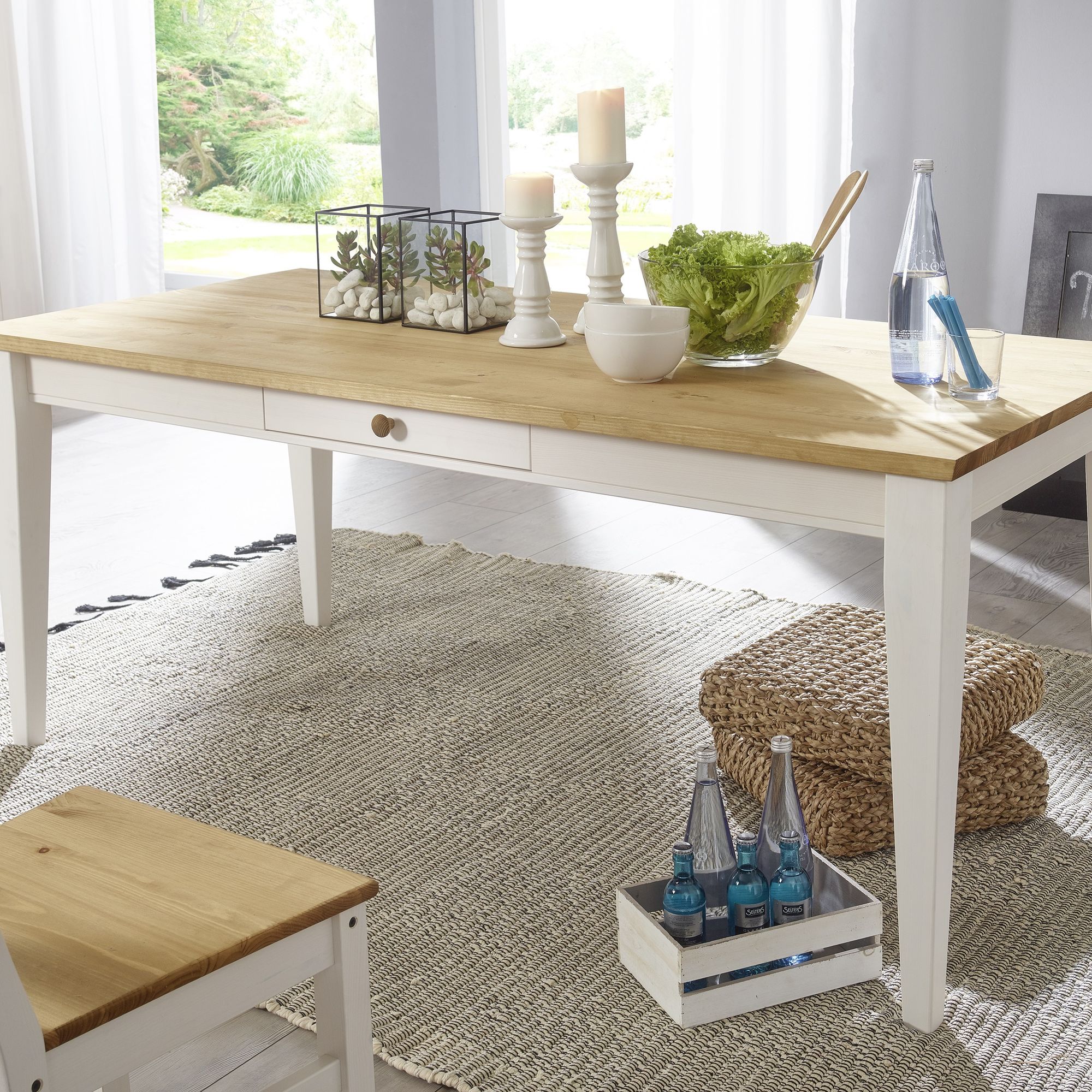 3S Frankenmöbel »Country« Massivholz Esstisch weiss WZ-0133 / 180 x 90 cm