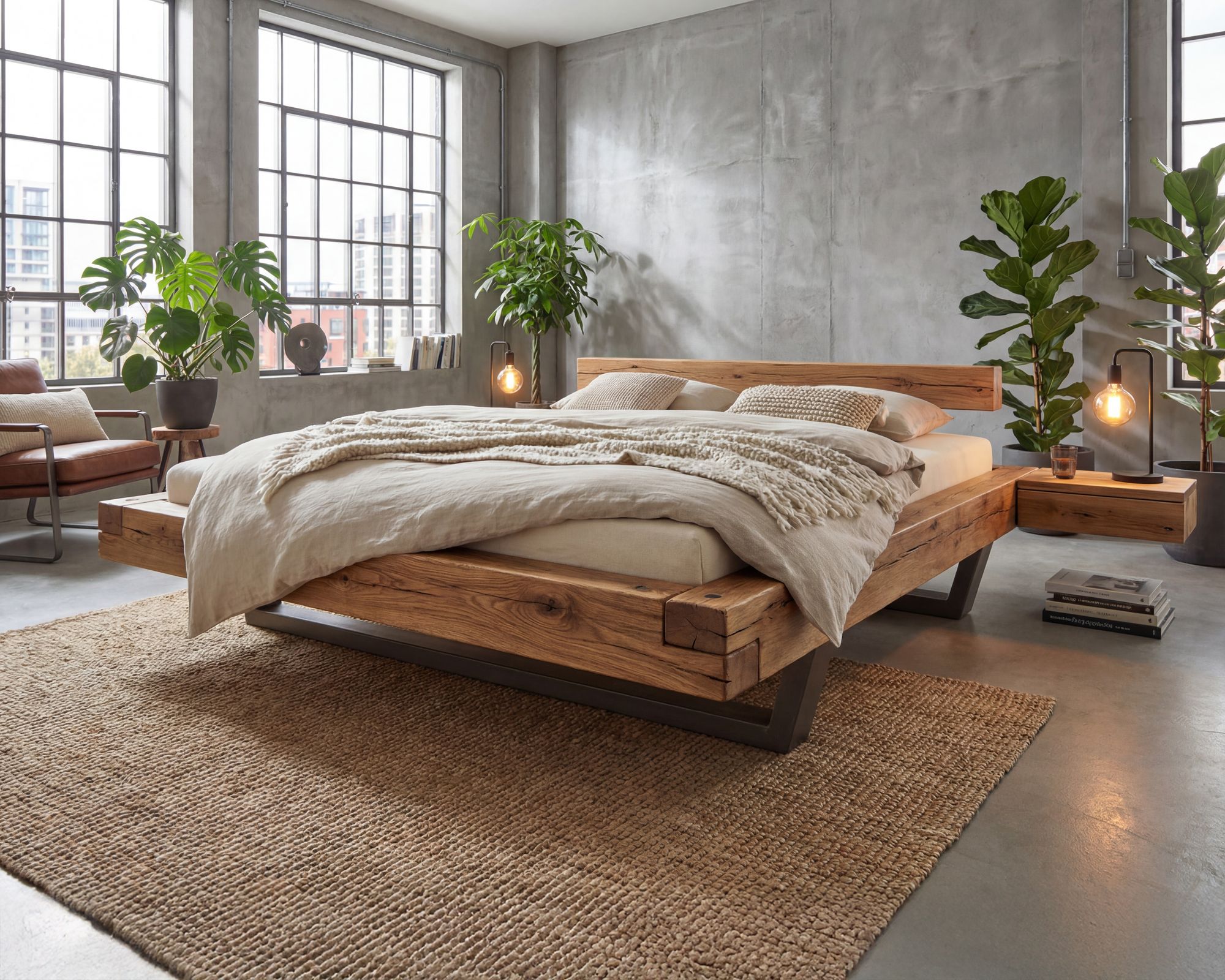 Massivholz »Vancouver 1« Wildeiche Schwebebalkenbett 140x200 cm