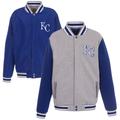 Men's JH Design Gray Kansas City Royals Embroidered Reversible Full Snap Fleece Jacket