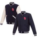 Men's JH Design Navy St. Louis Cardinals Reversible Fleece Jacket with Faux Leather Sleeves