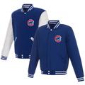 Men's JH Design Royal Chicago Cubs Reversible Fleece Jacket with Faux Leather Sleeves