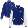 Men's JH Design Royal Kansas City Royals Reversible Fleece Jacket with Faux Leather Sleeves