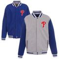 Men's JH Design Gray Philadelphia Phillies Embroidered Reversible Full Snap Fleece Jacket