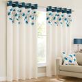 LILY Ring Top Fully Lined Floral Eyelet Curtains - Teal 90" (229cm) x 54" (137cm)