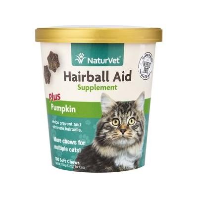 NaturVet Hairball Aid Plus Pumpkin Soft Chews Hairball Control Supplement for Cats, 100 count