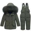 Little Kids Baby Girls Boys Two Piece Winter Warm Zipper Fur Trim Hooded Snowsuit Puffer Down Jacket with Snow Ski Bib Pants Outfits Outwear 1-2 Years