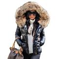 Aox Women Winter Faux Fur Hood Down Coat Lady Thicken Puffer Slim Zipper Jacket Parka (20, Black)
