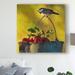 Millwood Pines 'Apples & Chickadee' Print on Wrapped Canvas in Gray/Red/Yellow | 18 H x 18 W x 2 D in | Wayfair 66F2C570A7124C558AB6F8B2C0EBCB55