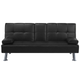 3-Sitzer Sofa Schwarz Kunstleder Gesteppt mit Schlaffunktion Integriertem Tisch Klapparmlehne Modern Skandi Wohnzimmer Schlafsofa Sofabett