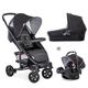 Hauck Kombi Kinderwagen Malibu 4 Trio Set / für Babys ab Geburt / Baby Wanne inkl. Matratze / Reise System mit Autositz / Buggy Sportsitz mit Liegeposition / Kompakt Faltbar / XL Korb / Schwarz