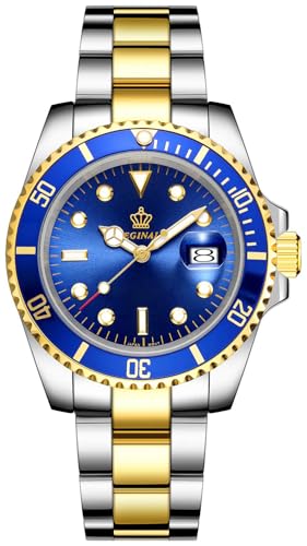 FANMIS Mens Luxury Watches Rotatable Bezel Sapphire Glass Luminous Quartz Silver Gold Two Tone Stainless Steel Watch, Gold Blue, Men's Standard, Rotatable Bezel Sapphire Stainless Steel Quartz Watch