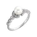 14ct White Gold 6 6.5mm Polished 6 6.5mm White Fw Pearl 0.13 Dwt Diamond Leaf Ring Size M 1/2 Jewelry Gifts for Women